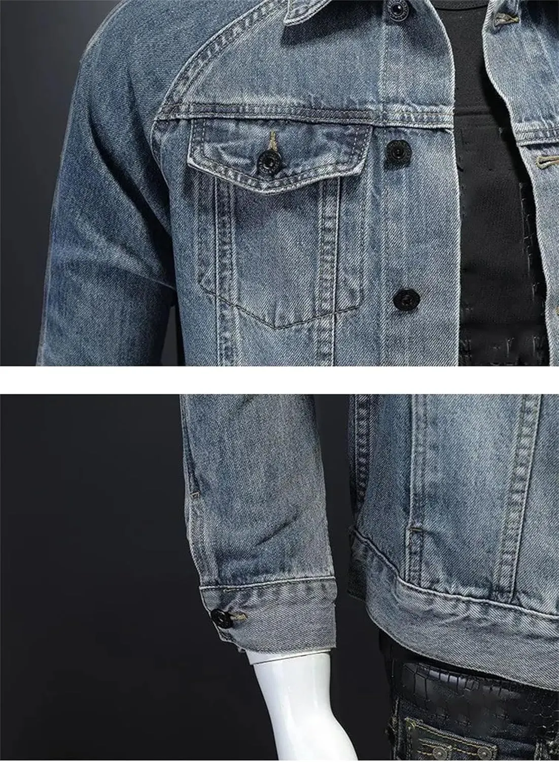 Men's Vintage Denim Jacket Casual Versatile Loose Lapel Jeans Jacket Classic Button Down Motorcycle Coats