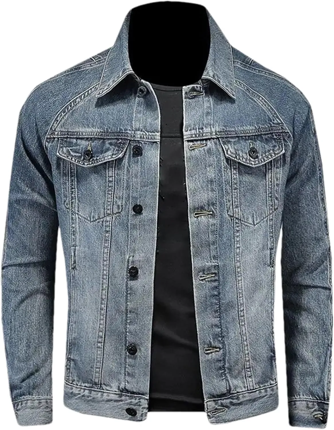 Men's Vintage Denim Jacket Casual Versatile Loose Lapel Jeans Jacket Classic Button Down Motorcycle Coats