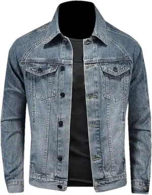 Men's Vintage Denim Jacket Casual Versatile Loose Lapel Jeans Jacket Classic Button Down Motorcycle Coats