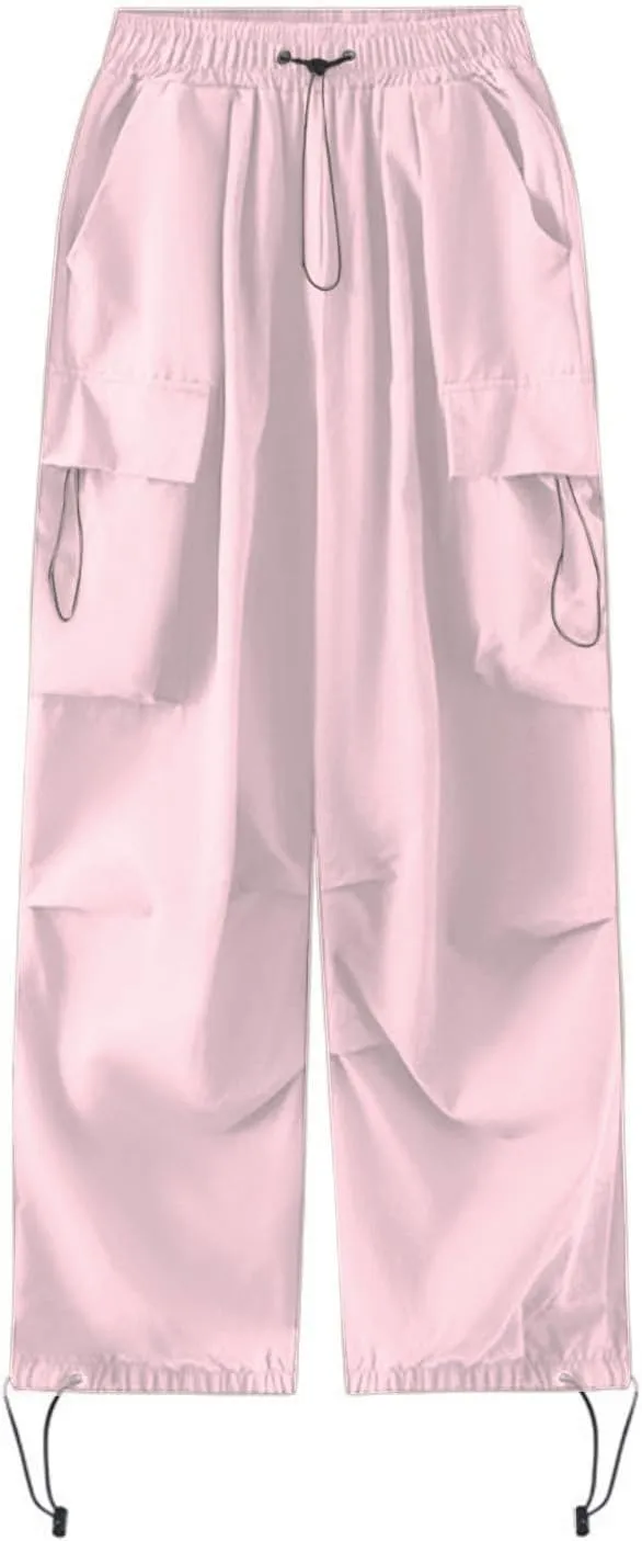 Metallic Shiny Parachute Pants for Women Drawstring Baggy Cargo Pants Jogger Straight Leg Parachute Pants Y2k Pants