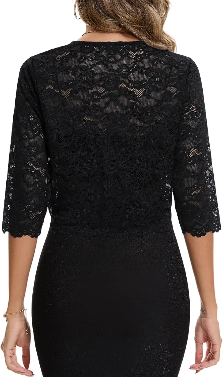 MINTLIMIT Women's Lace Cardigan Open Front Shrug Elegant Floral 3/4 Sleeve Cropped Bolero Tops