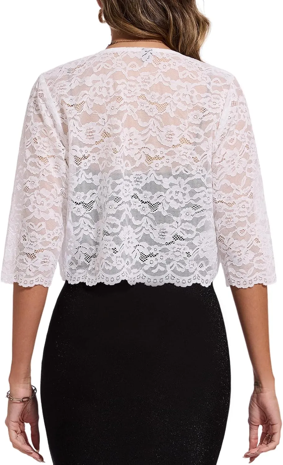 MINTLIMIT Women's Lace Cardigan Open Front Shrug Elegant Floral 3/4 Sleeve Cropped Bolero Tops