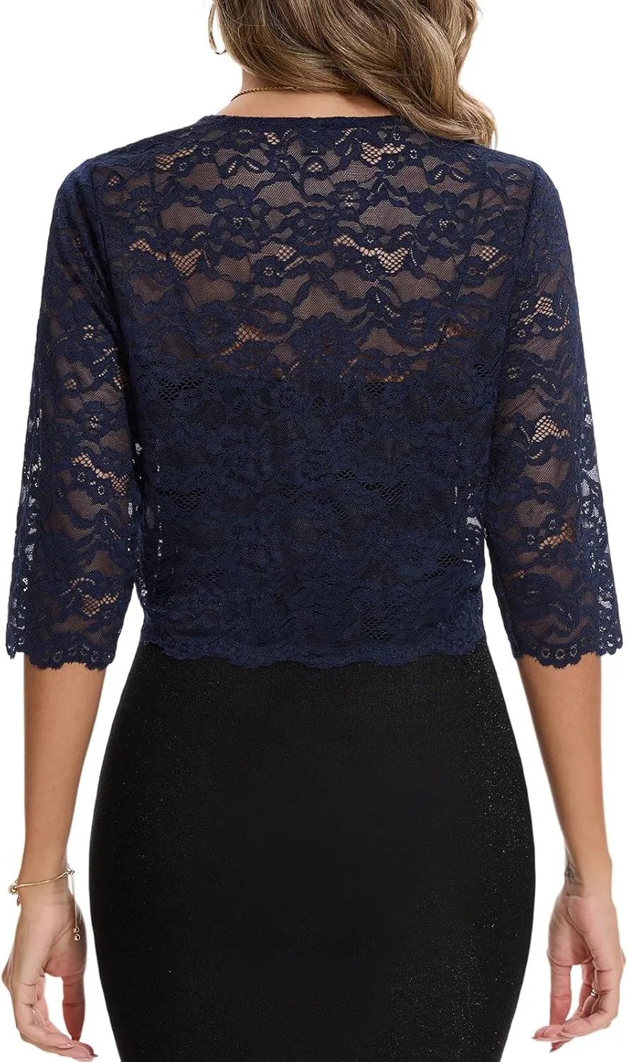MINTLIMIT Women's Lace Cardigan Open Front Shrug Elegant Floral 3/4 Sleeve Cropped Bolero Tops