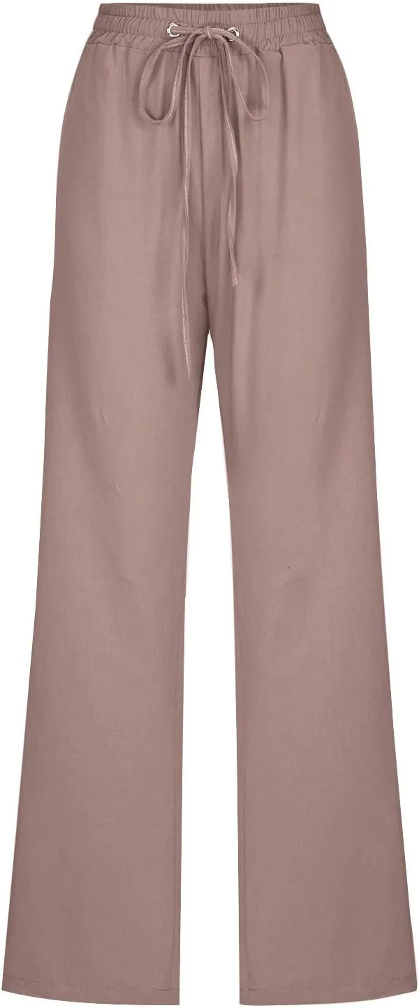 NATHGAM Womens Cotton Tapered Sweatpants Casual Lightweight Loose Fitted Pants Elastic Waist Plus Size Lounge Long Trousers