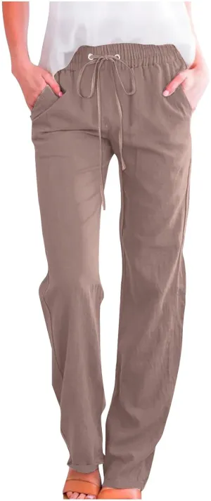 NATHGAM Womens Cotton Tapered Sweatpants Casual Lightweight Loose Fitted Pants Elastic Waist Plus Size Lounge Long Trousers