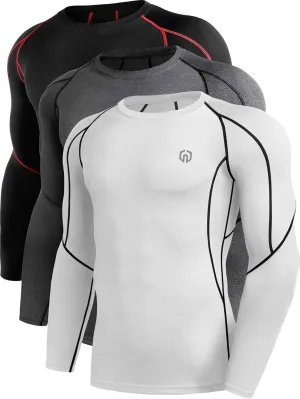 NELEUS Men's 3 Pack Dry Fit Long Sleeve Compression Shirts Workout Running Shirts