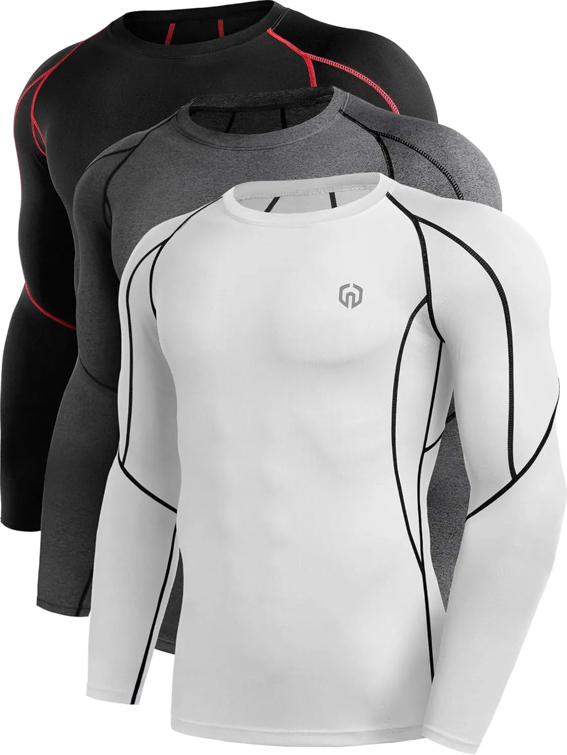 NELEUS Men's 3 Pack Dry Fit Long Sleeve Compression Shirts Workout Running Shirts