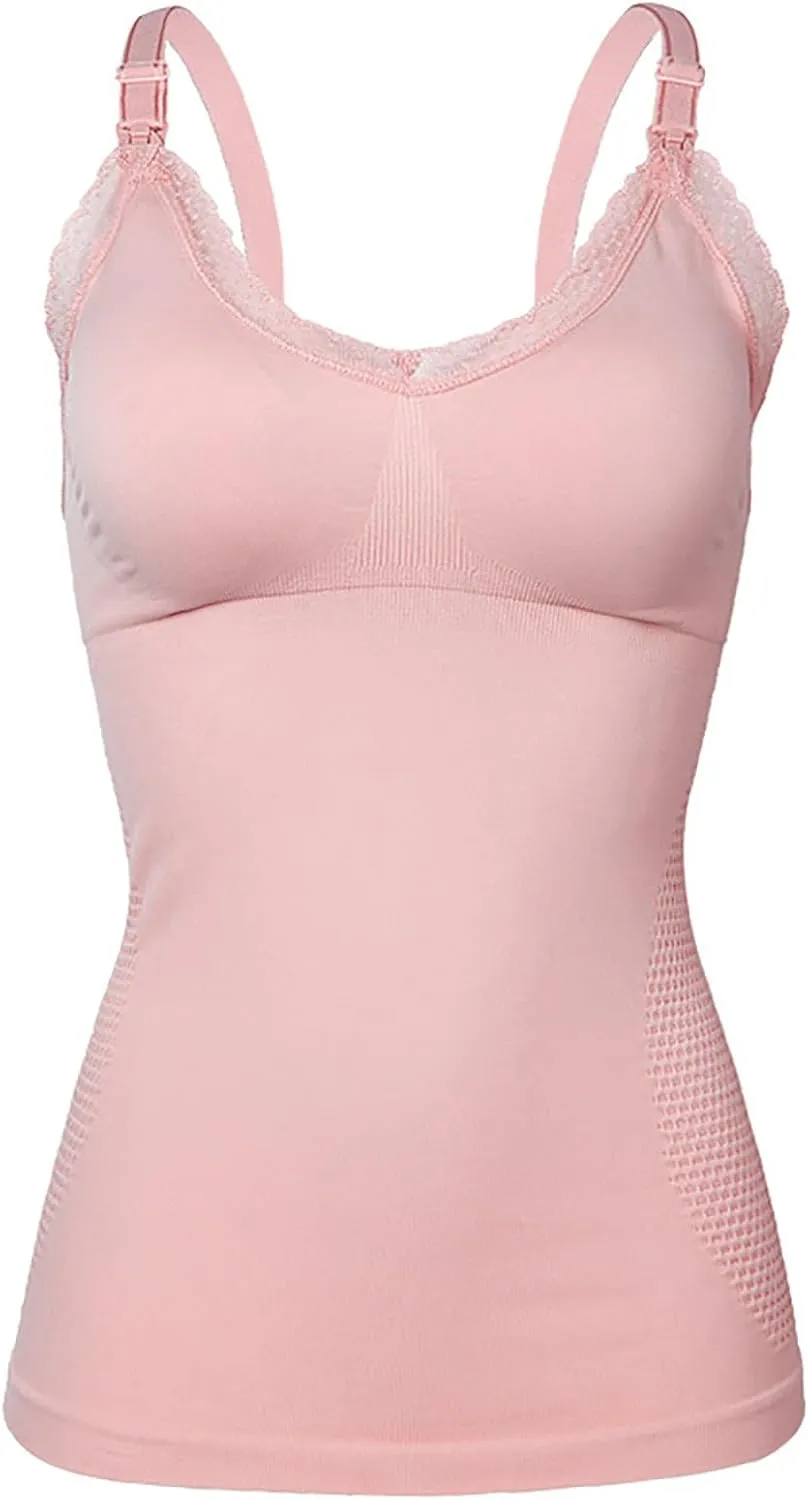 Nursing Cami Tank Tops for Breastfeeding, Women Lace Nursing Tops Maternity Shirts, Camisoles with Built in Bra