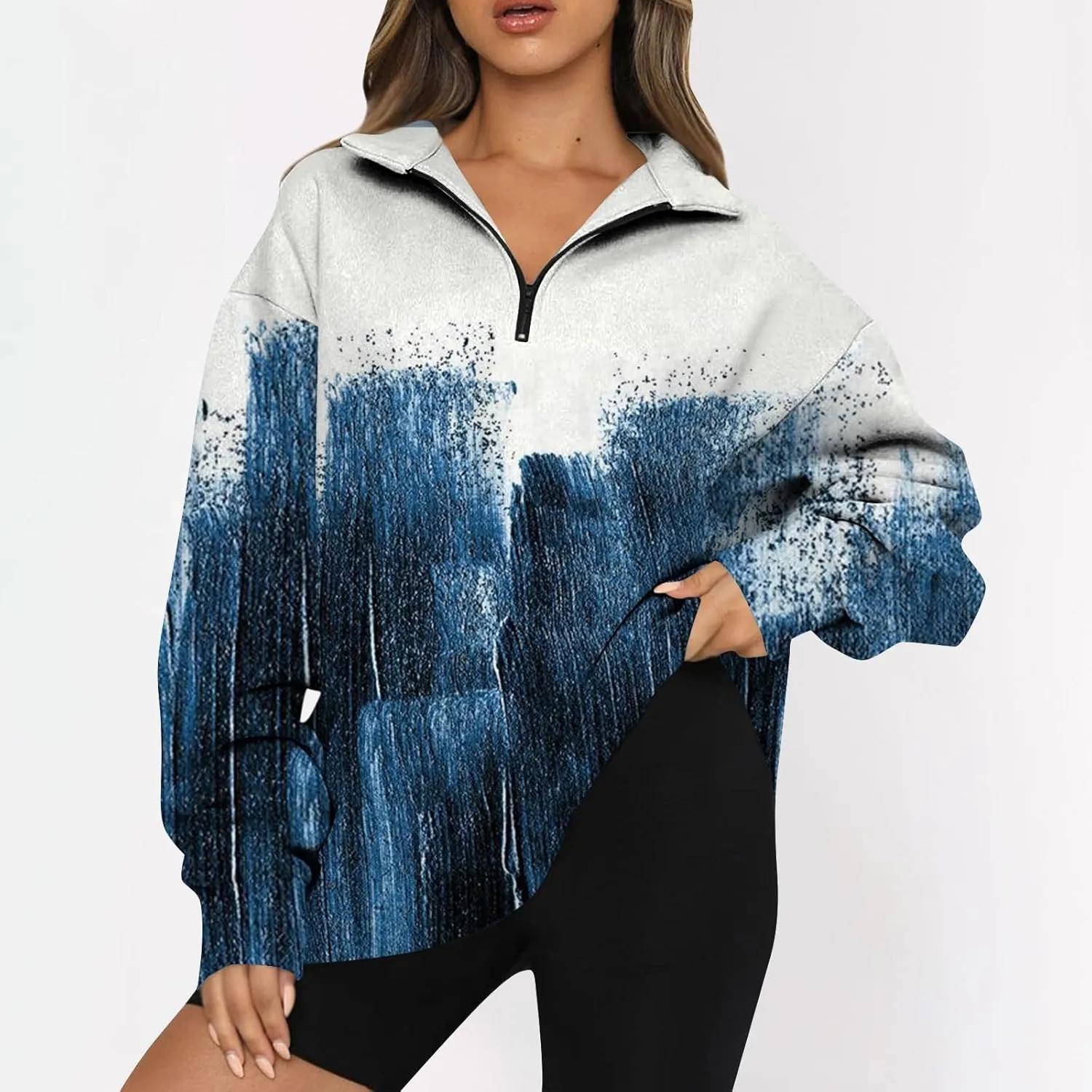 Oversized Sweatshirt For Wome 2023 Quarter Zip Pullover Long Sleeve Sweatshirt Hoodie Sweater Y2K Clothes