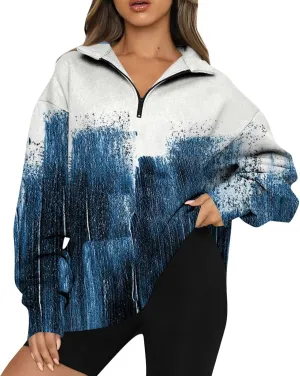 Oversized Sweatshirt For Wome 2023 Quarter Zip Pullover Long Sleeve Sweatshirt Hoodie Sweater Y2K Clothes