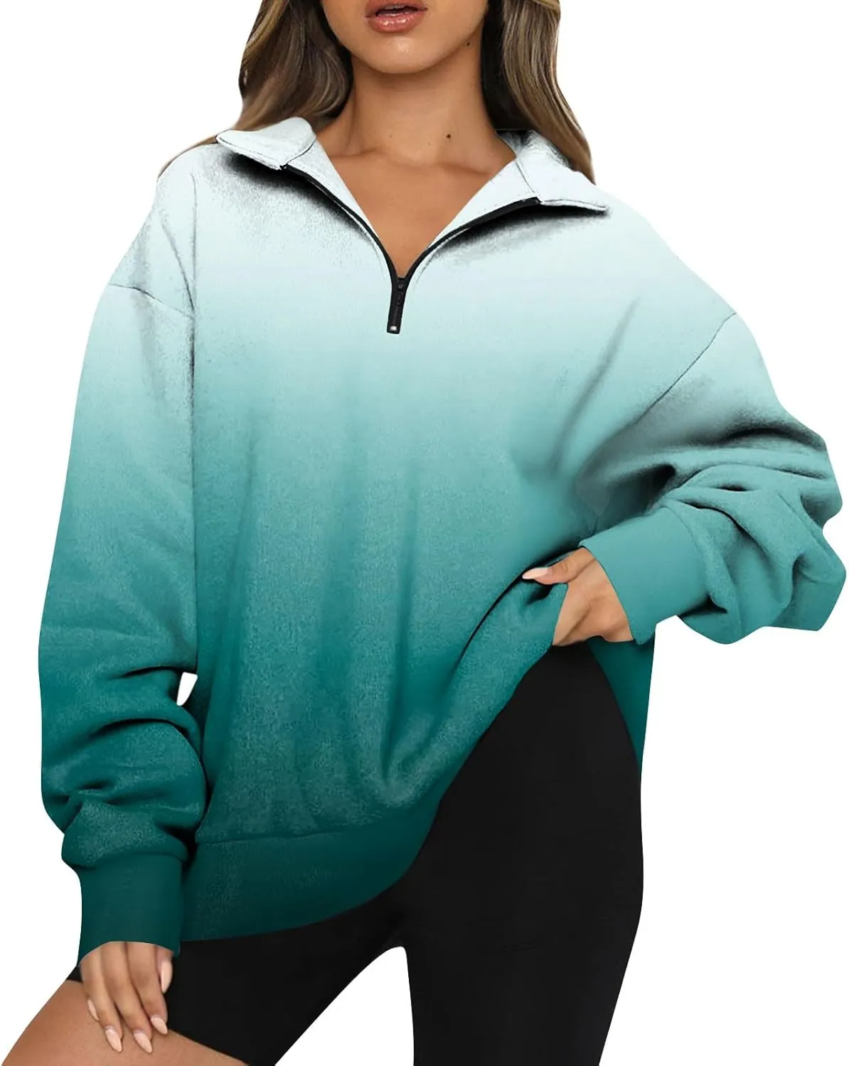 Oversized Sweatshirt For Wome 2023 Quarter Zip Pullover Long Sleeve Sweatshirt Hoodie Sweater Y2K Clothes