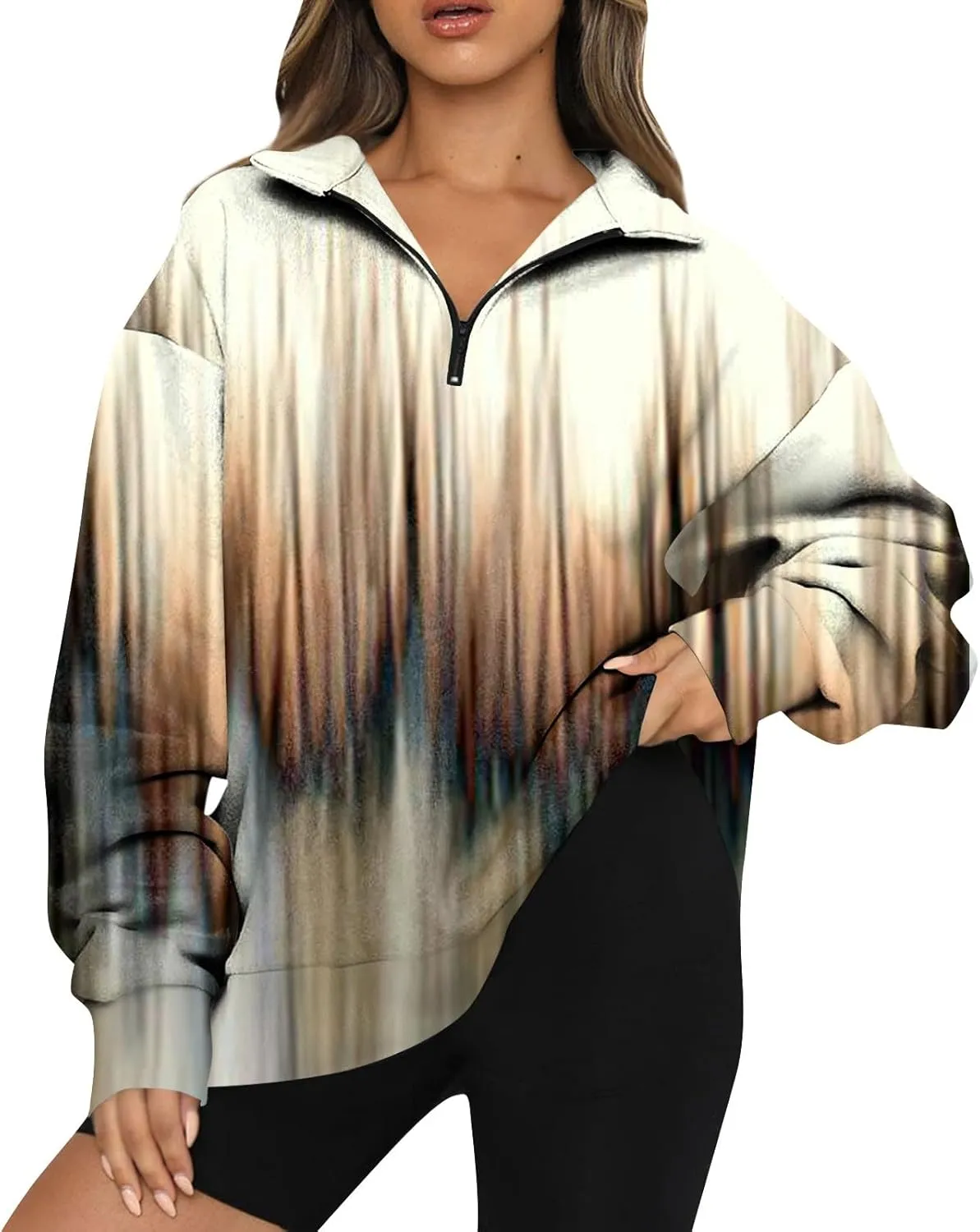 Oversized Sweatshirt For Wome 2023 Quarter Zip Pullover Long Sleeve Sweatshirt Hoodie Sweater Y2K Clothes