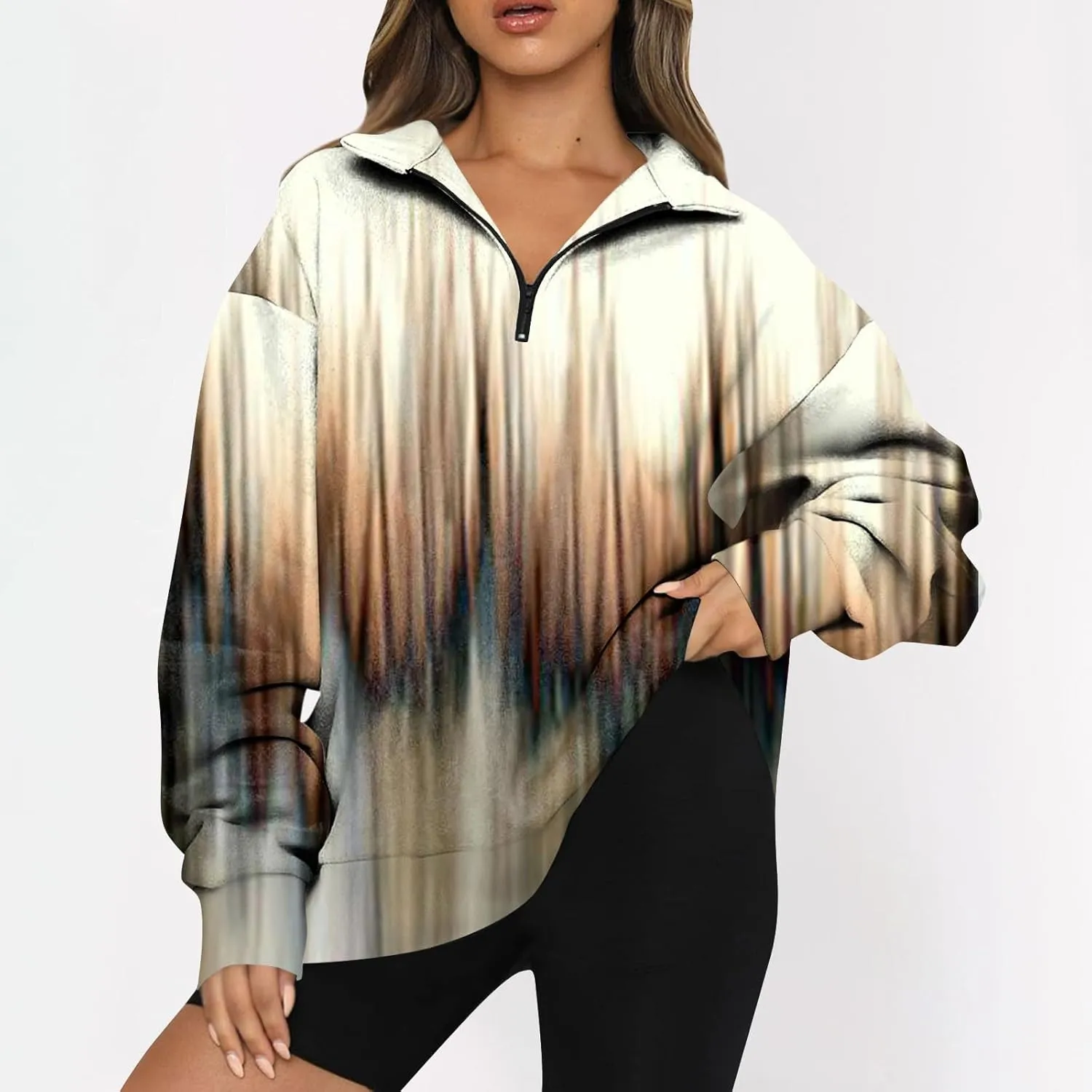 Oversized Sweatshirt For Wome 2023 Quarter Zip Pullover Long Sleeve Sweatshirt Hoodie Sweater Y2K Clothes