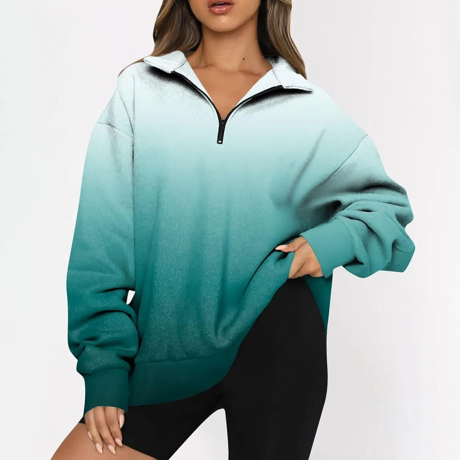 Oversized Sweatshirt For Wome 2023 Quarter Zip Pullover Long Sleeve Sweatshirt Hoodie Sweater Y2K Clothes