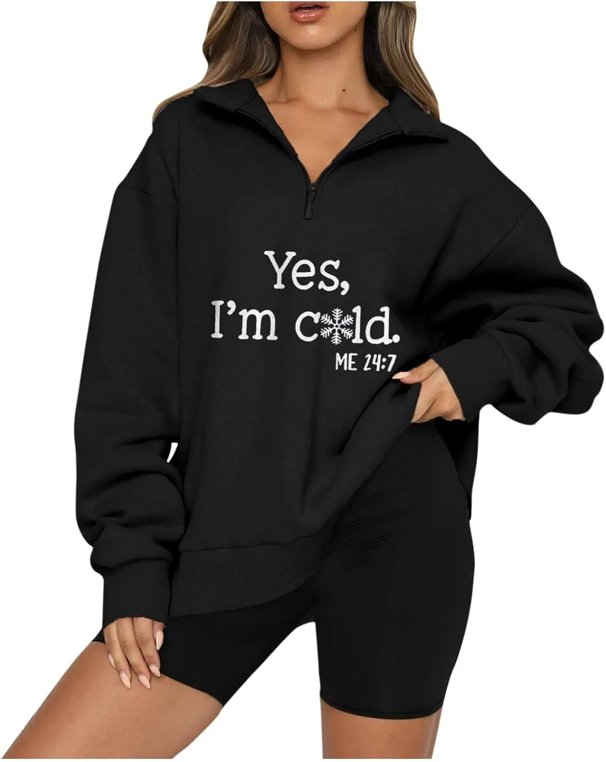 Oversized Sweatshirt For Women Trendy Half Zip Letter Pattern Pullover Long Sleeve Autumn Sweatshirt
