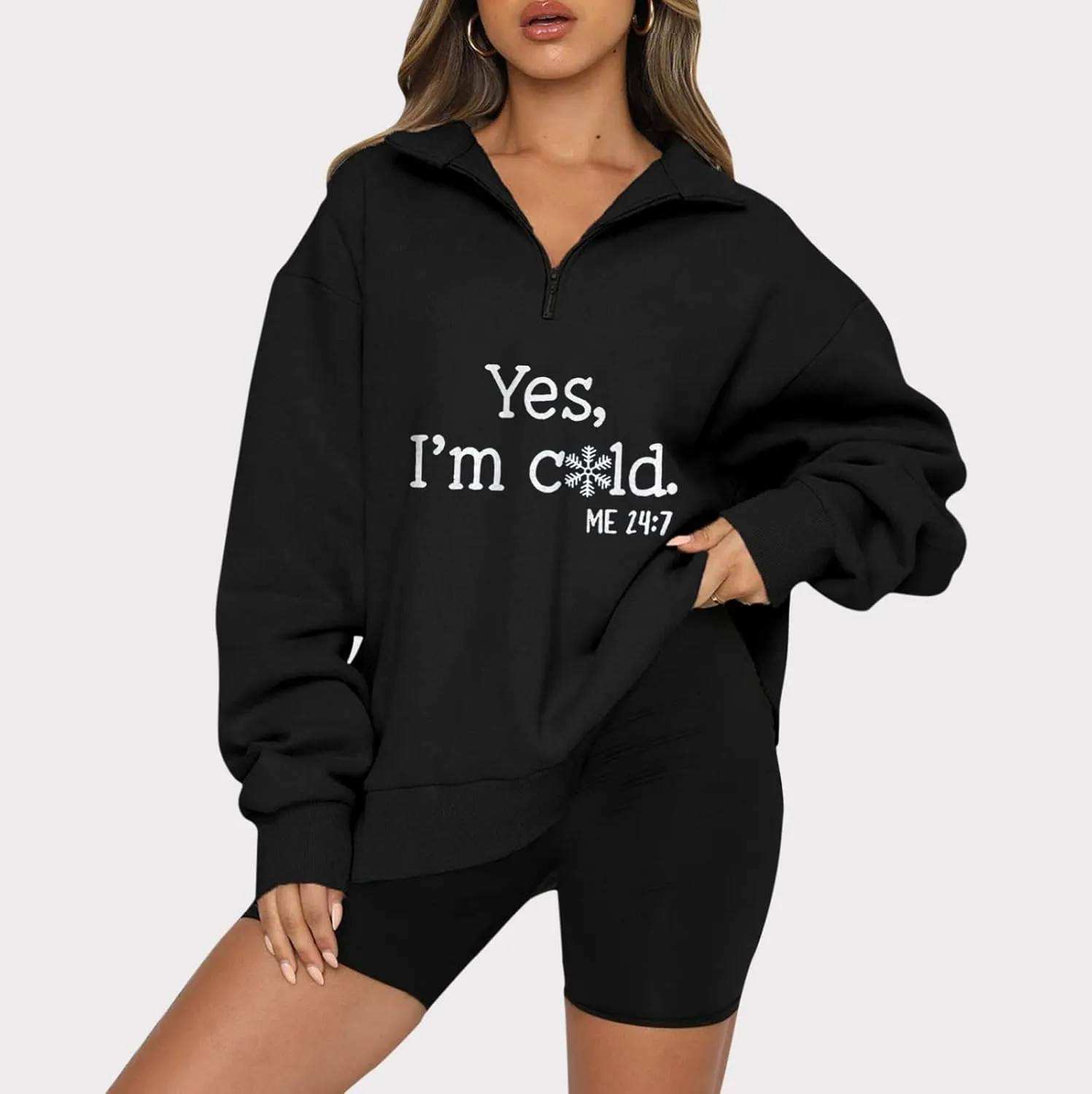Oversized Sweatshirt For Women Trendy Half Zip Letter Pattern Pullover Long Sleeve Autumn Sweatshirt