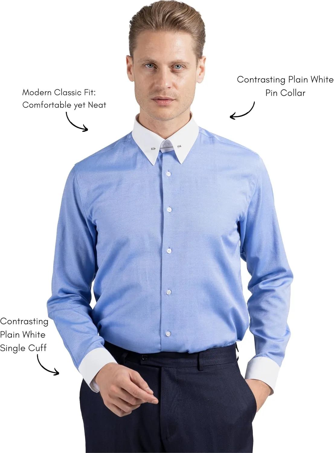 Pin Collar Long Sleeve Dress Shirts for Men | Mens Button Up Stylish Shirts