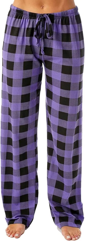 Plaid Pajama Pants Women Stretch Comfy Lounge Pj Pants Drawstring Lounge Striped Pajama Bottoms with Pockets