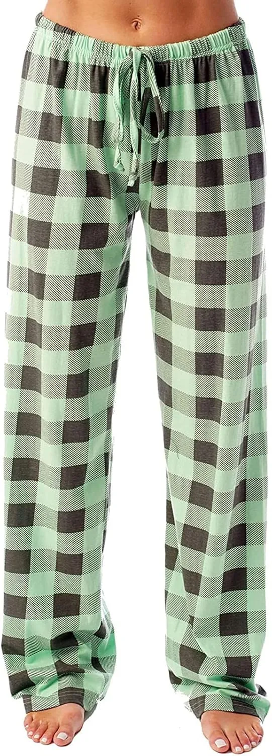 Plaid Pajama Pants Women Stretch Comfy Lounge Pj Pants Drawstring Lounge Striped Pajama Bottoms with Pockets