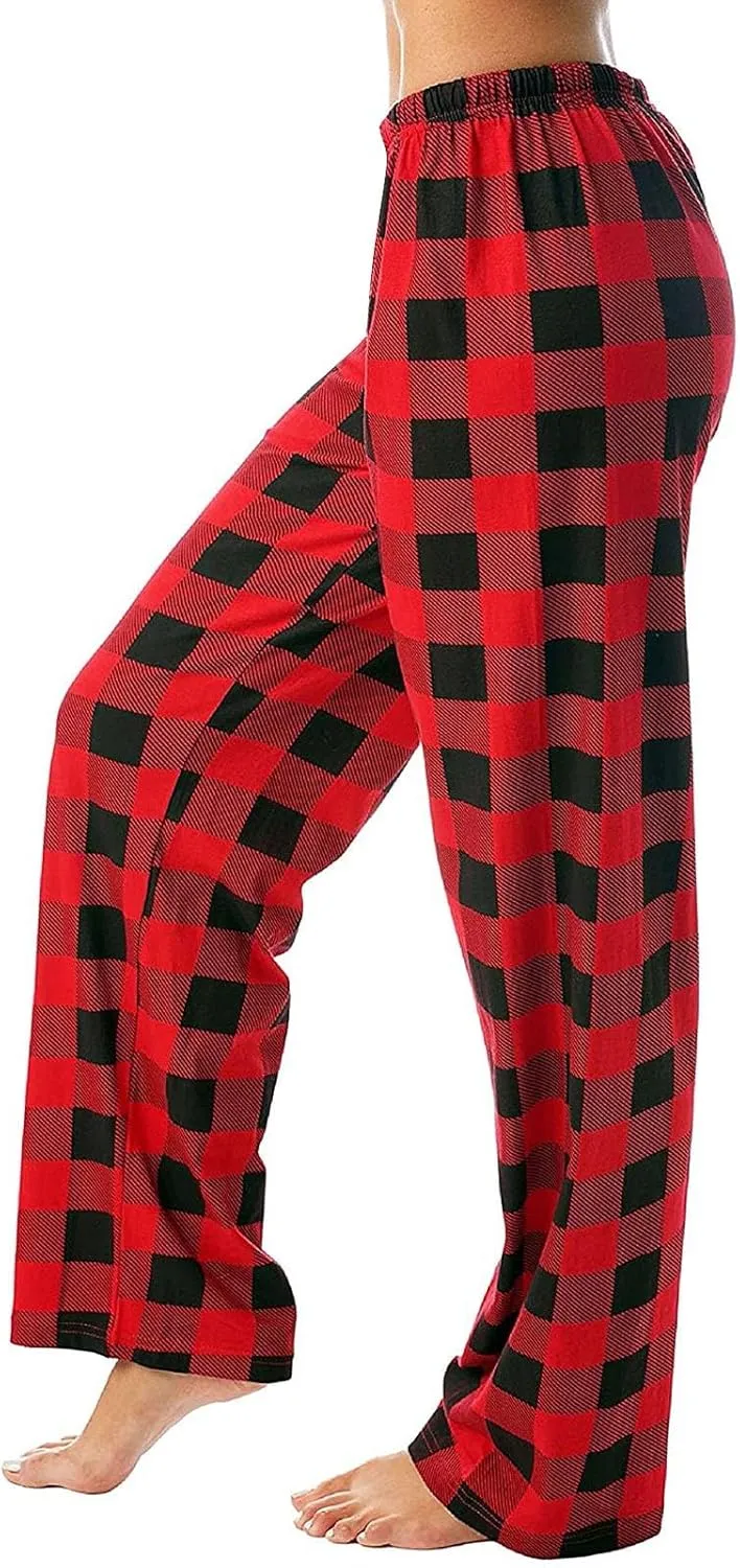 Plaid Pajama Pants Women Stretch Comfy Lounge Pj Pants Drawstring Lounge Striped Pajama Bottoms with Pockets