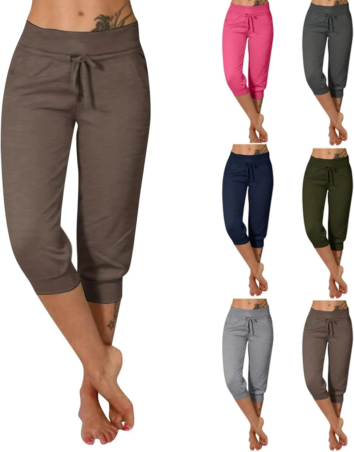 Plus Size Yoga Capris for Women Cropped High Waist Joggers Summer Loose Soft Drawstring Low Rise Capri Sweatpants