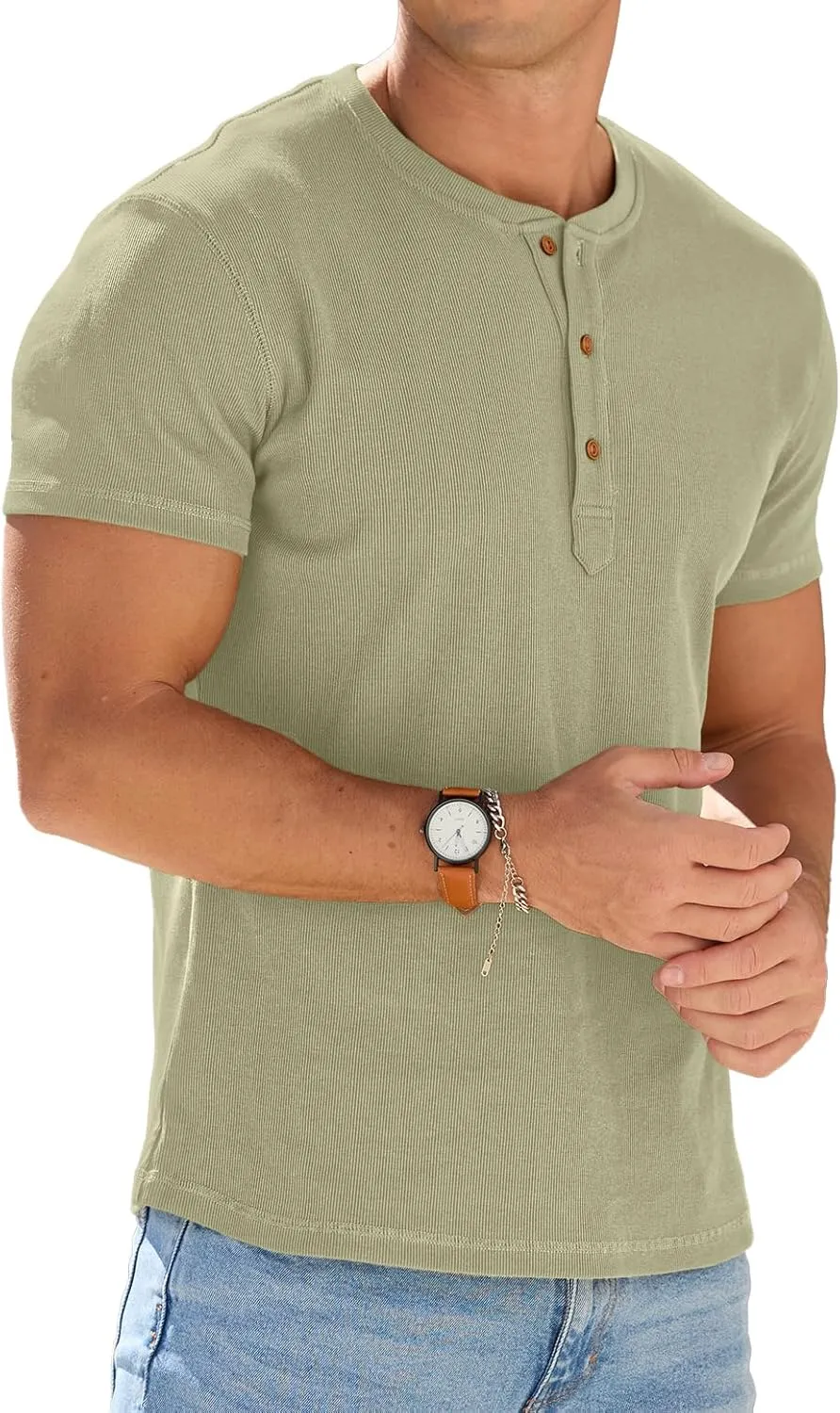 Sailwind Mens Muscle Slim Henley Shirts Short Sleeve Athletic T-Shirts Cotton Summer Button Tees