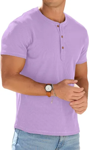 Sailwind Mens Muscle Slim Henley Shirts Short Sleeve Athletic T-Shirts Cotton Summer Button Tees