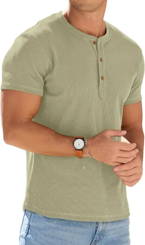 Sailwind Mens Muscle Slim Henley Shirts Short Sleeve Athletic T-Shirts Cotton Summer Button Tees