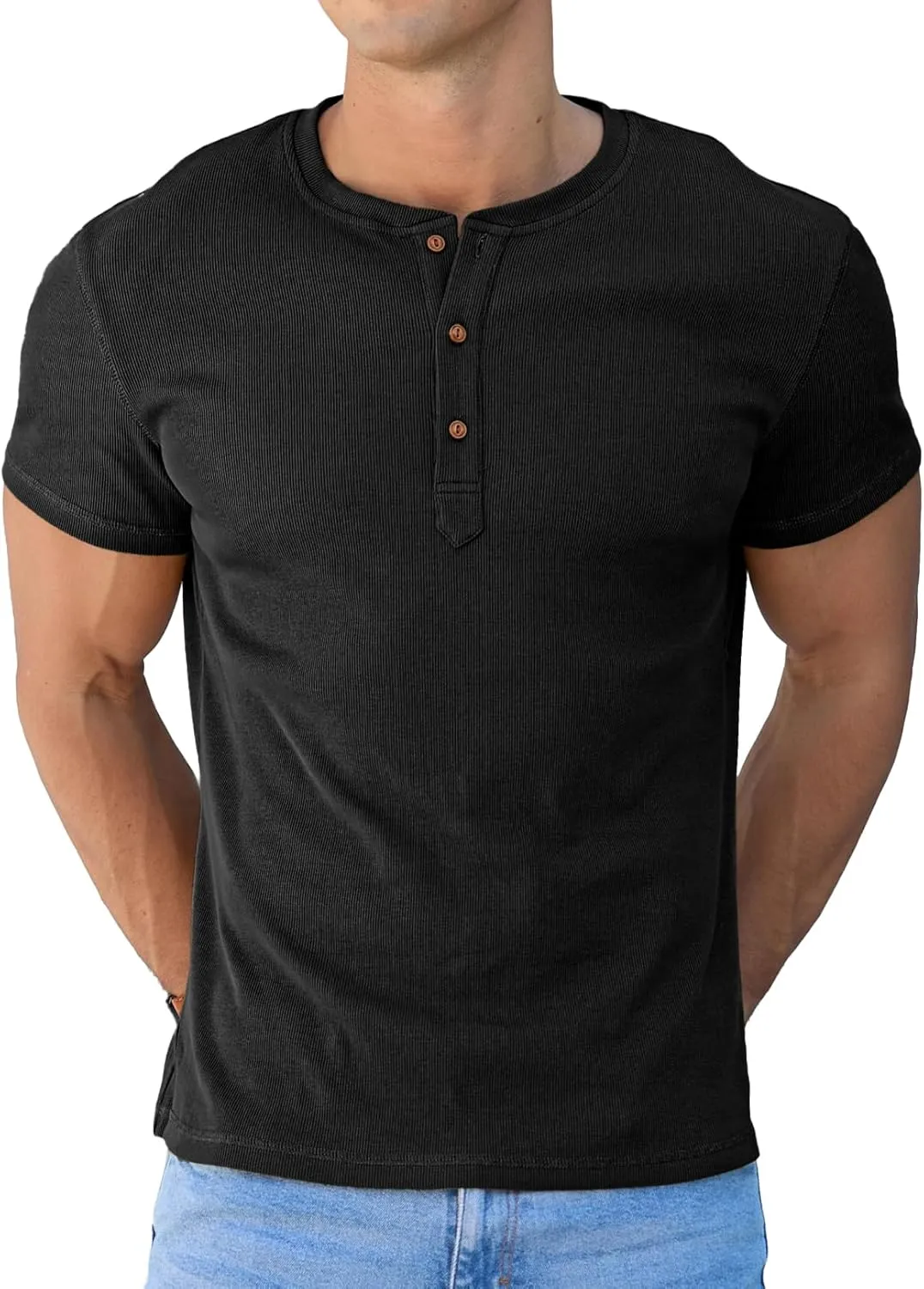 Sailwind Mens Muscle Slim Henley Shirts Short Sleeve Athletic T-Shirts Cotton Summer Button Tees