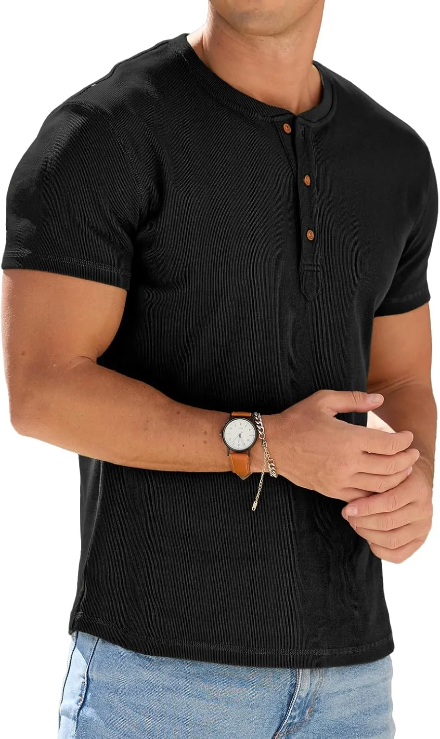 Sailwind Mens Muscle Slim Henley Shirts Short Sleeve Athletic T-Shirts Cotton Summer Button Tees
