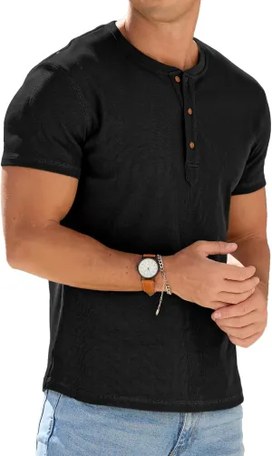 Sailwind Mens Muscle Slim Henley Shirts Short Sleeve Athletic T-Shirts Cotton Summer Button Tees