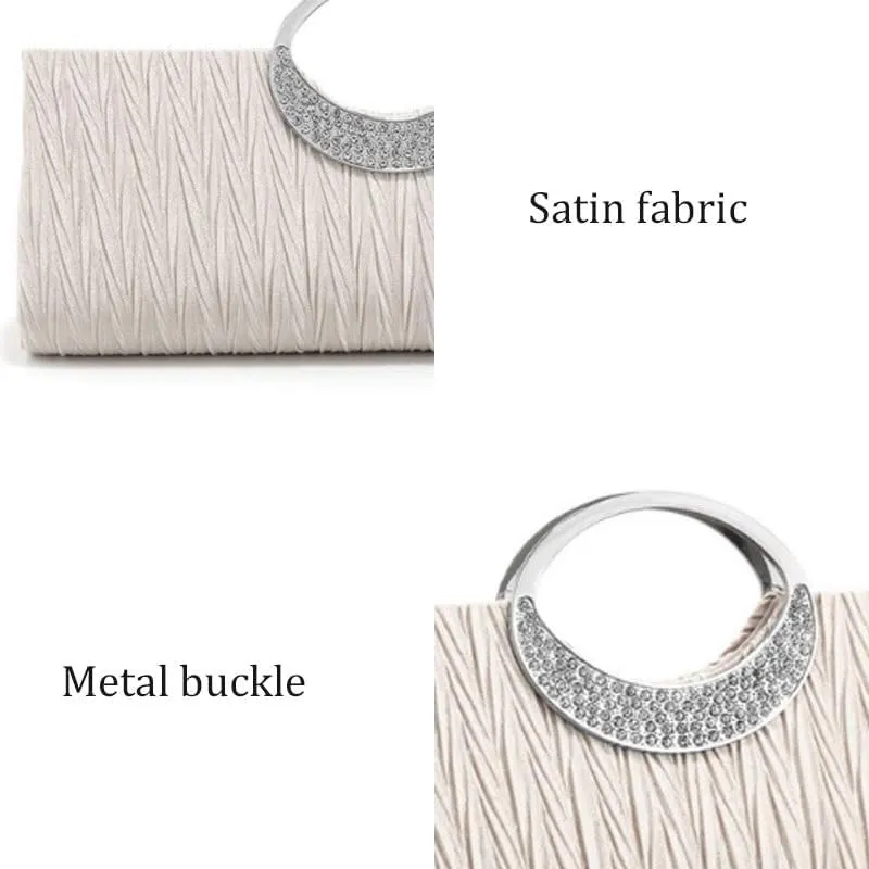 Satin Fabric Pleats Evening Bag French Simple Clutch Purses