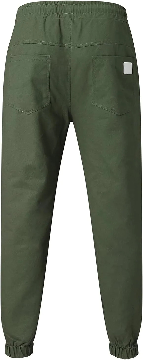 sdbrld Cargo Pants For Men Men's Fashion Outdoor Hiking Joggers Pants Solid Mid Waist Drawstring Cargo Pants with Pockets