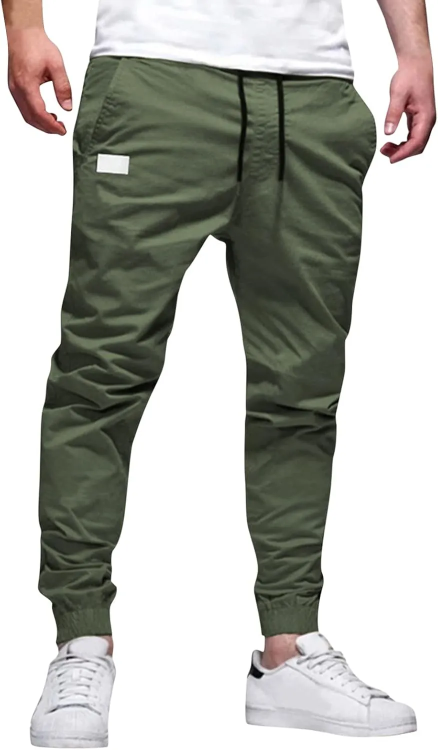 sdbrld Cargo Pants For Men Men's Fashion Outdoor Hiking Joggers Pants Solid Mid Waist Drawstring Cargo Pants with Pockets