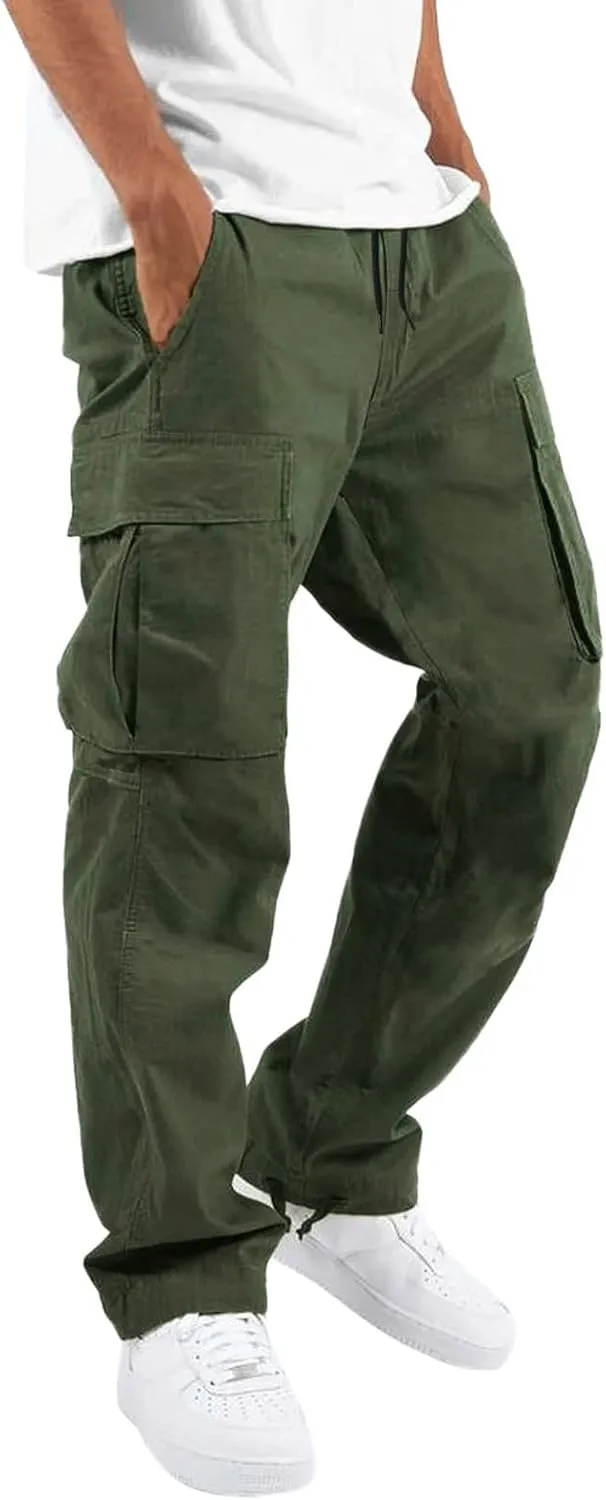 sdbrld Cargo Pants For Men Men's Relaxed Fit Pants Beach Streetwear Baggy Trousers Fashion Cargo Pants with Zipper Pockets