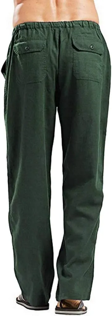 sdbrld Pants For Men Mens Stretchy Waist Pants Loose Fit Straight Legs Beach Pants Casual Solid Cotton Overalls Pants