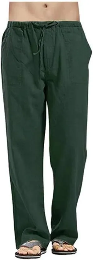 sdbrld Pants For Men Mens Stretchy Waist Pants Loose Fit Straight Legs Beach Pants Casual Solid Cotton Overalls Pants