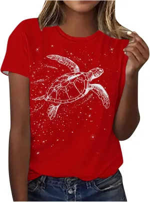 Sea Turtles Graphic Tops for Women Crewneck Short Sleeve Tshirts Summer Casual Trendy Blouses Beach Vacation Tees