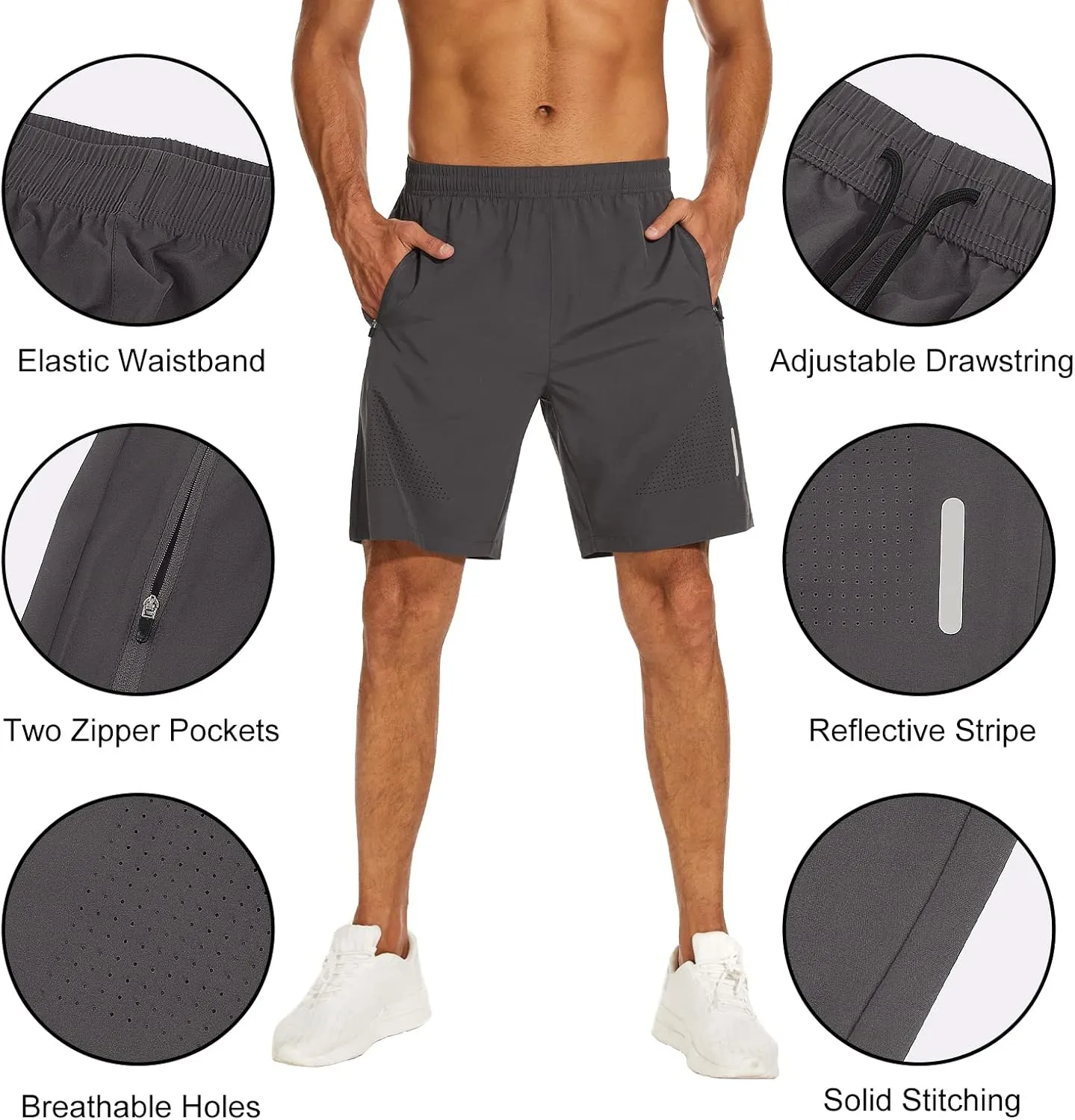 SIMIYA Men's Running Workout Shorts Lightweight Quick Dry Mens Athletic Shorts 7" Training Gym Shorts with Zipper Pockets