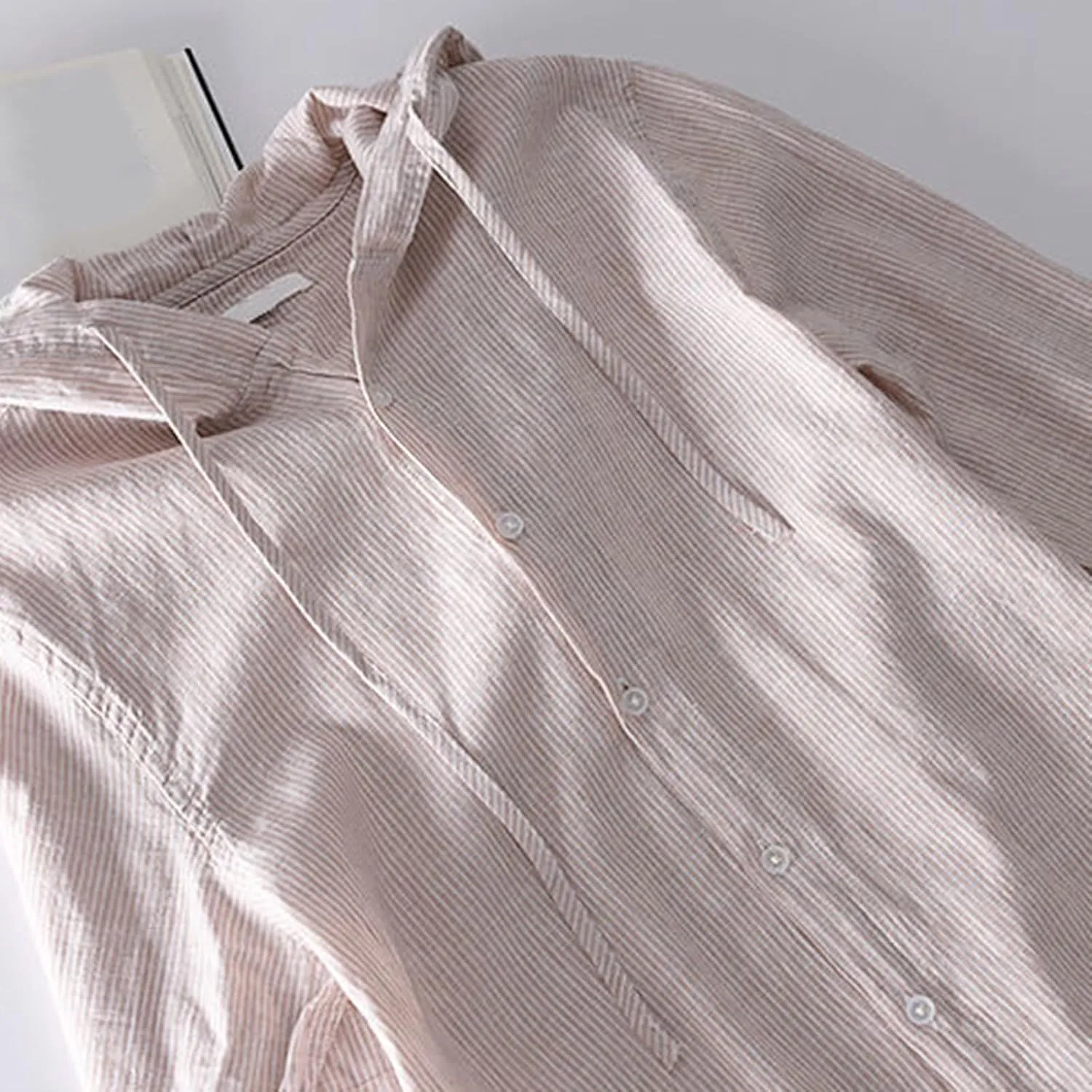 Spring and Summer New Men's Loose Fashion Sunscreen Hooded Long Sleeve Solid Color Linen Shirt Floral Sleeve Men Shirt
