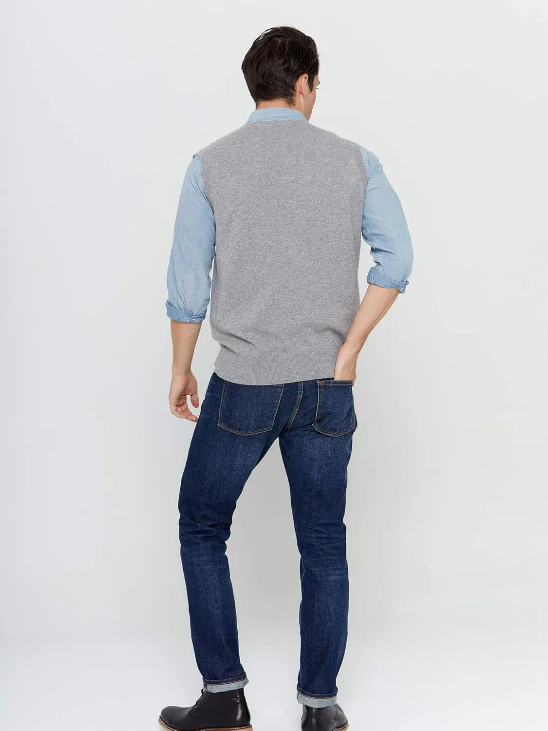 State Cashmere Mens Classic Sleeveless Sweater Vest 100% Pure Cashmere V-Neck Style Pullover