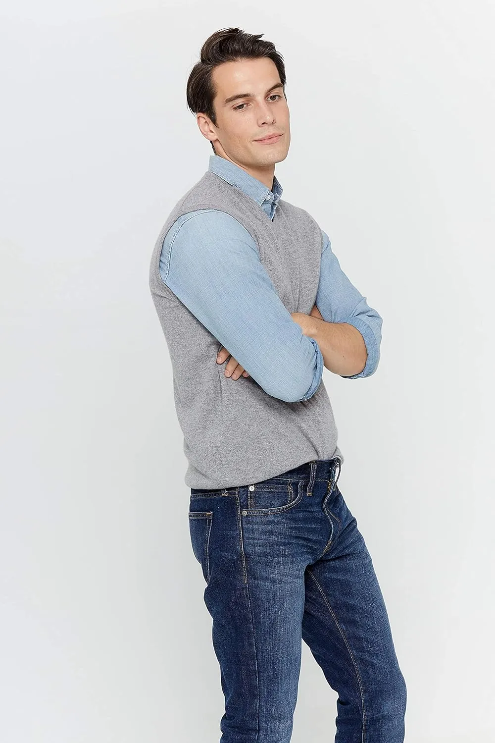 State Cashmere Mens Classic Sleeveless Sweater Vest 100% Pure Cashmere V-Neck Style Pullover