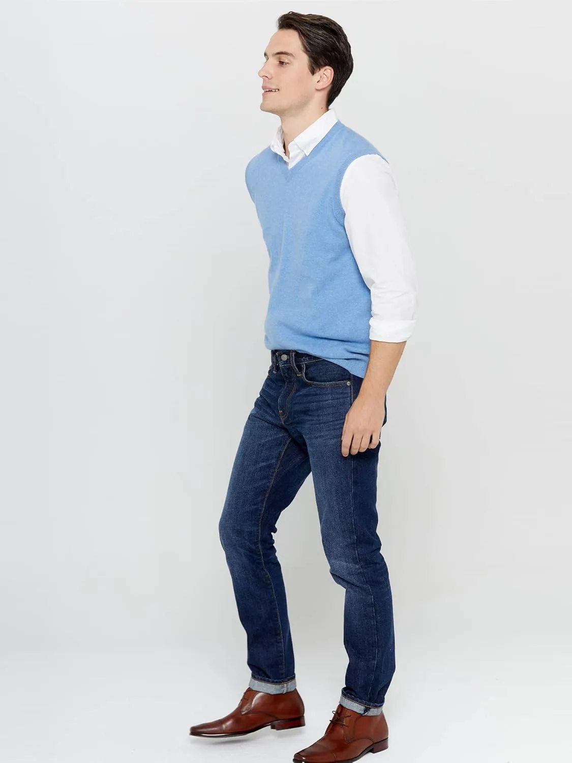 State Cashmere Mens Classic Sleeveless Sweater Vest 100% Pure Cashmere V-Neck Style Pullover