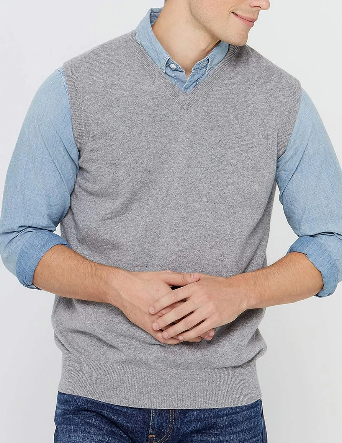 State Cashmere Mens Classic Sleeveless Sweater Vest 100% Pure Cashmere V-Neck Style Pullover