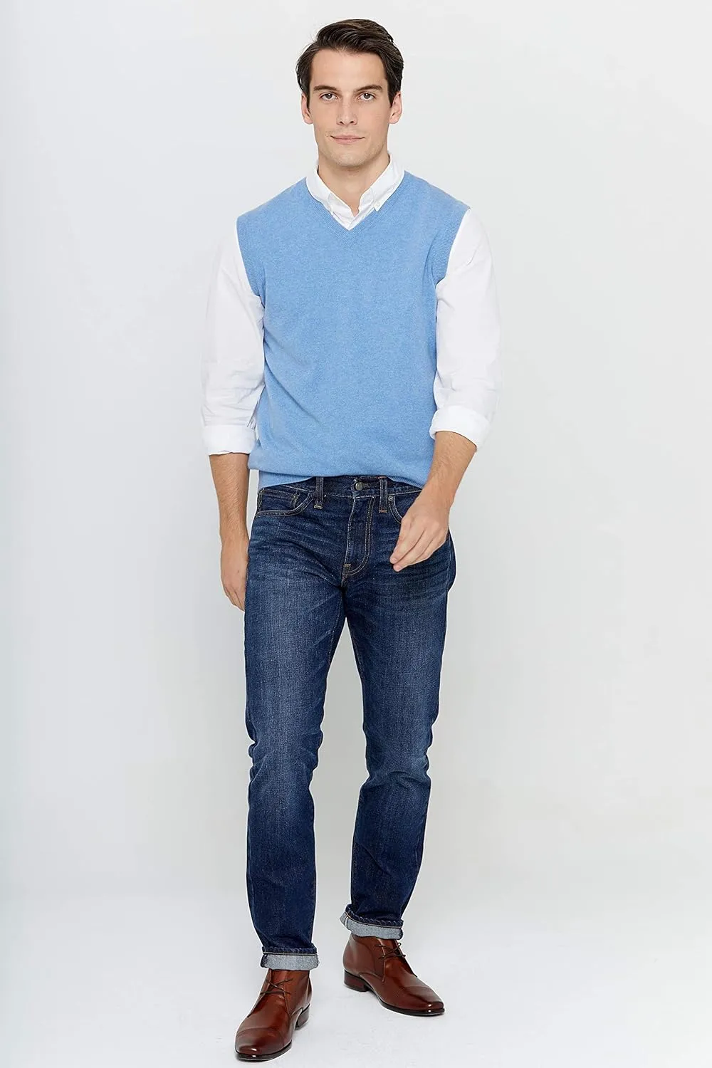 State Cashmere Mens Classic Sleeveless Sweater Vest 100% Pure Cashmere V-Neck Style Pullover