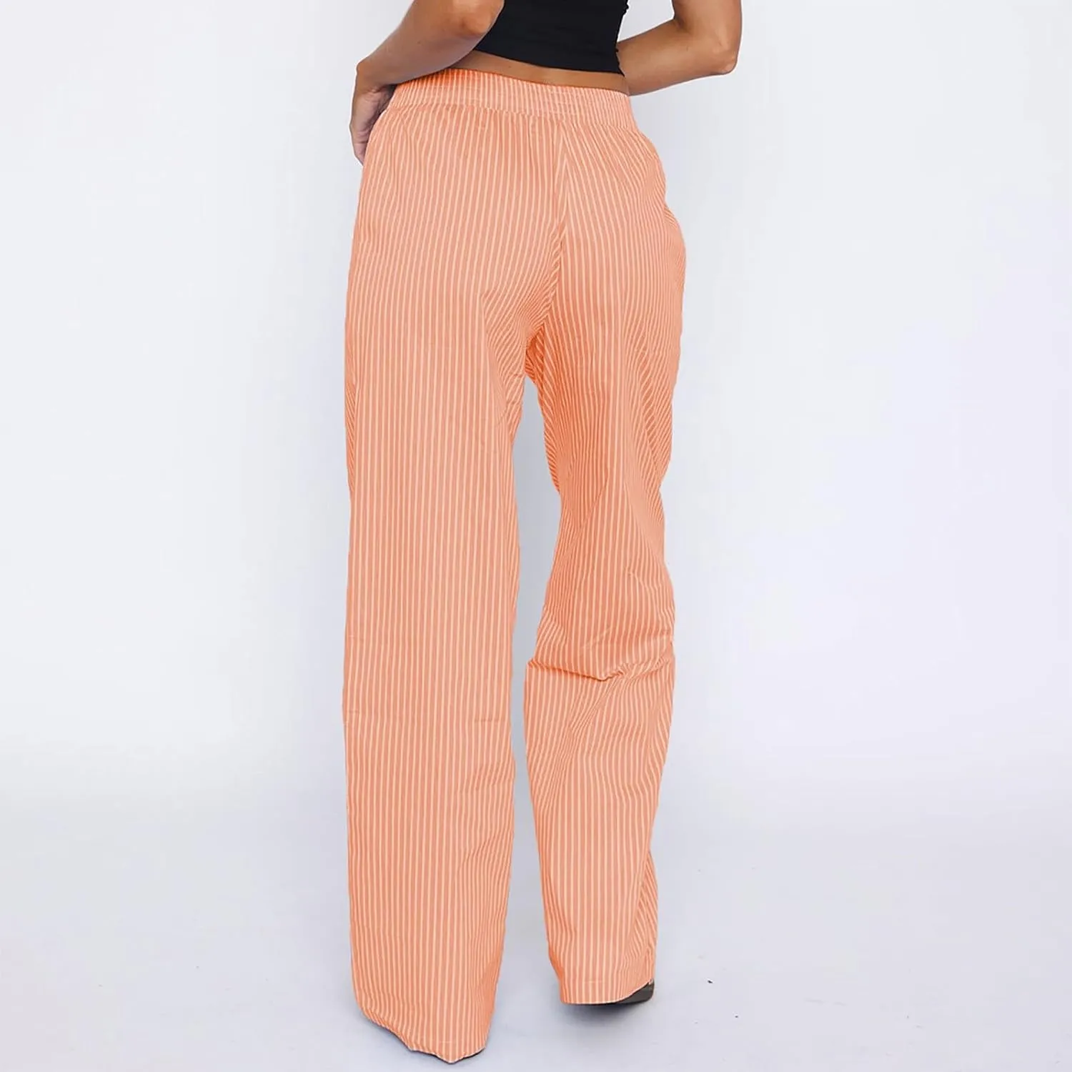 Striped Pants Women Y2k Stretch Wide Leg Lounge Pants Casual Soft High Waisted Comfy Trouser Pants Preppy Pants