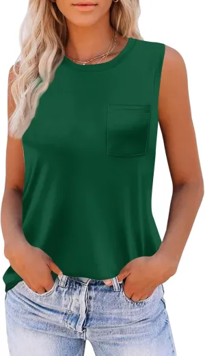 Summer Tank Tops for Women Sleeveless Loose Fit Scoop Neck Tops Comfy Basic Casual Tee Tanks