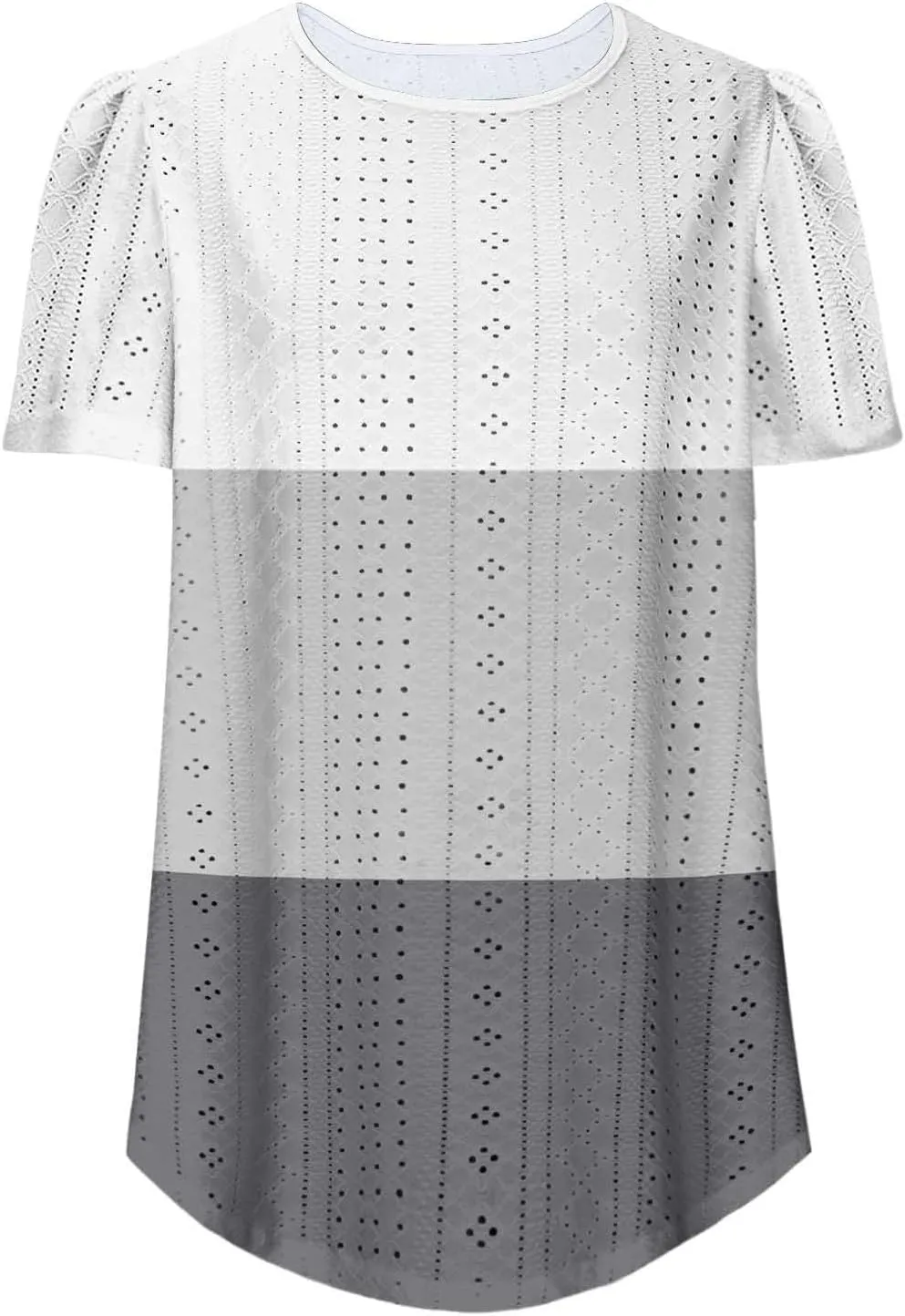 Summer Tops for Women Trendy Eyelet Hollow Out T-Shirts Crewneck Color Block Shirts Casual Loose Fit Tunic Blouse