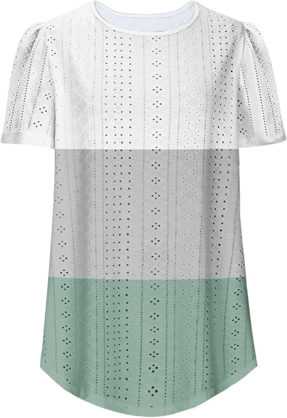 Summer Tops for Women Trendy Eyelet Hollow Out T-Shirts Crewneck Color Block Shirts Casual Loose Fit Tunic Blouse