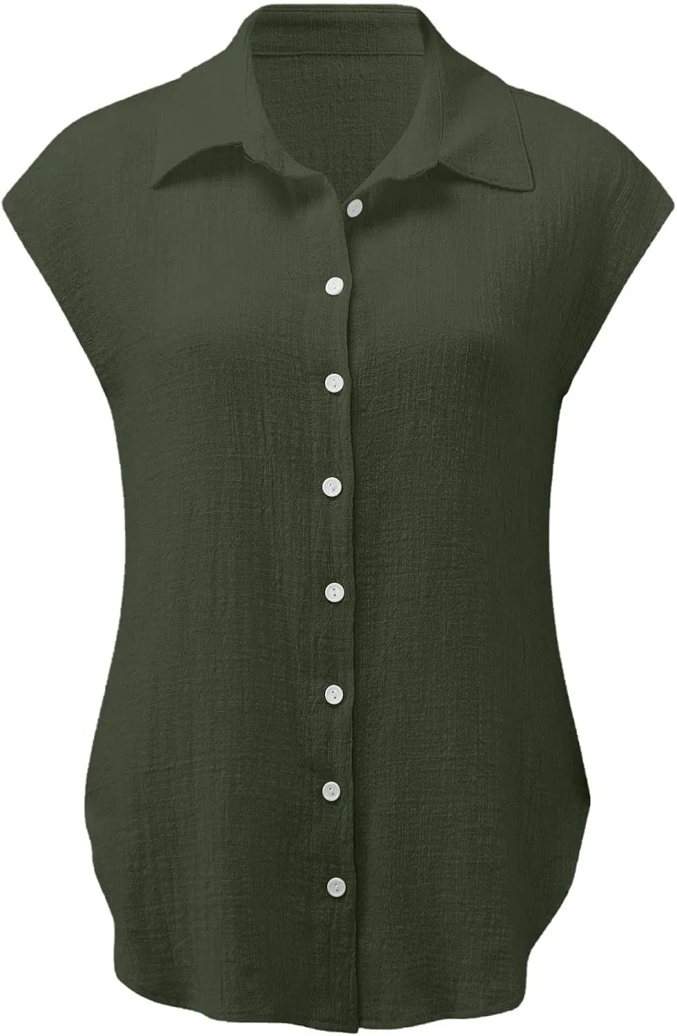 Summer Womens Button Down Cotton Linen Shirts V Neck Cap Sleeve Tank Blouses Loose Collared Shirt Casual Work Tops